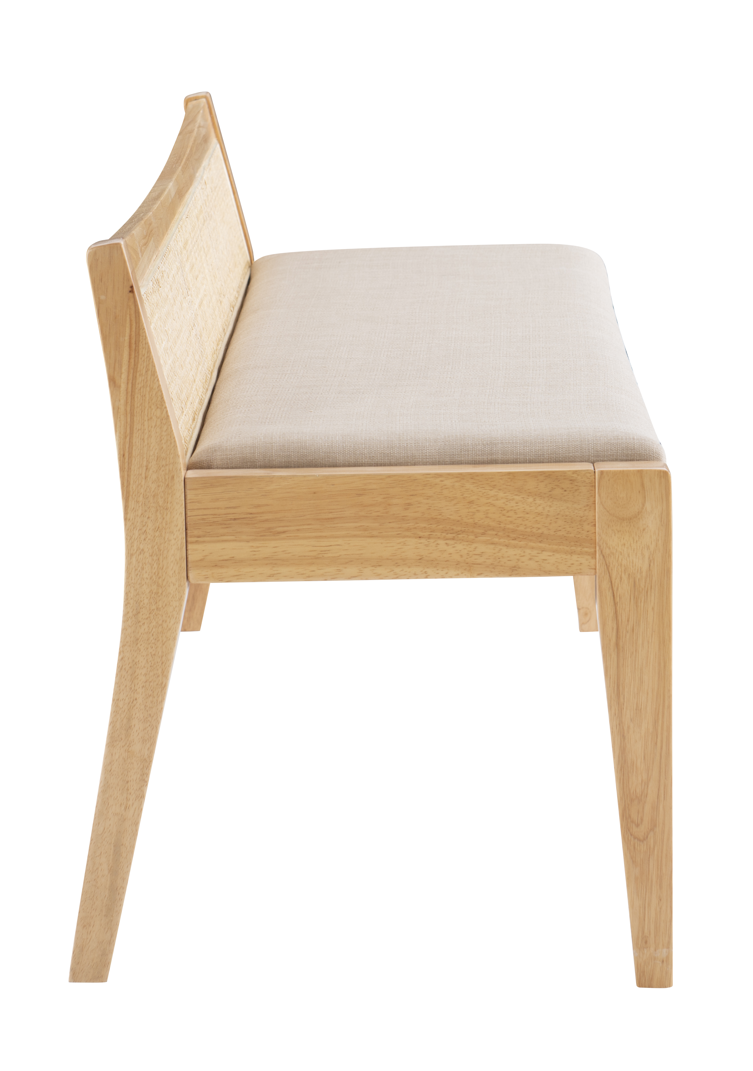 Rattan Cane Bench with Back, Beige