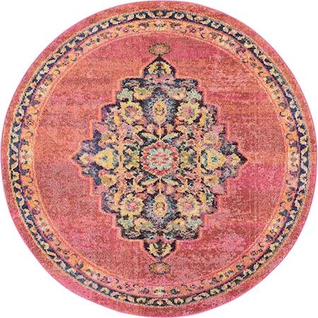 5'3"  Pink/Flame Round Rug