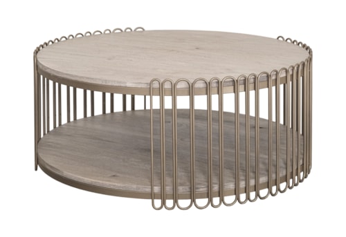 Mid-Century Modern Round Cocktail Table with Bottom Shelf