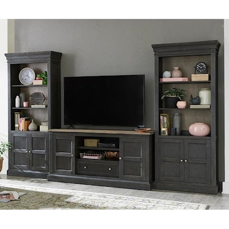 Transitional 3-Piece Entertainment Wall Unit with Closed Storage and Display Lighting