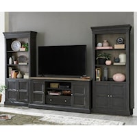 Transitional 3-Piece Entertainment Wall Unit with Closed Storage and Display Lighting