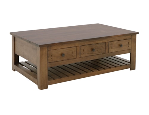 Rustic 6-Drawer Cocktail Table with Lower Shelf