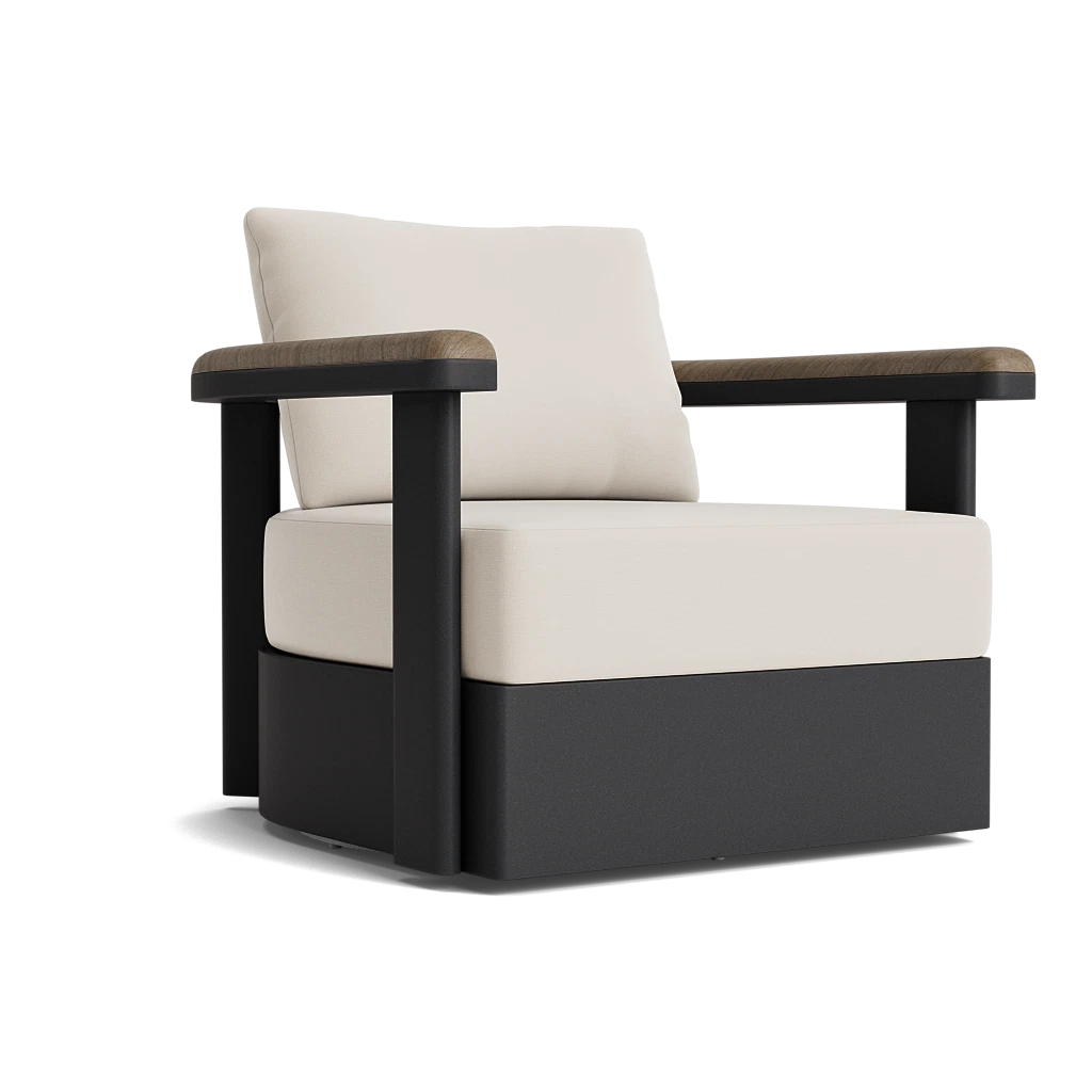 Barrel-Back Swivel Lounge Chair w/Teak Arms