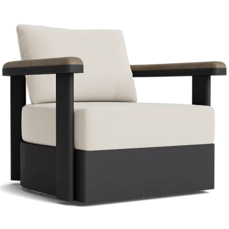 Barrel-Back Swivel Lounge Chair w/Teak Arms