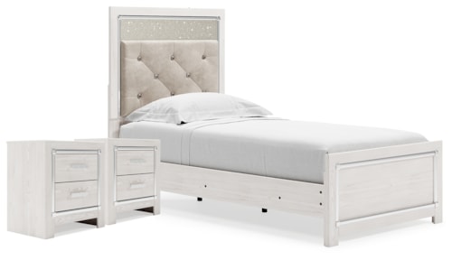 Twin Upholstered Panel Bed And 2 Nightstands