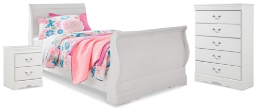 Twin Sleigh Bed, Chest And Nightstand