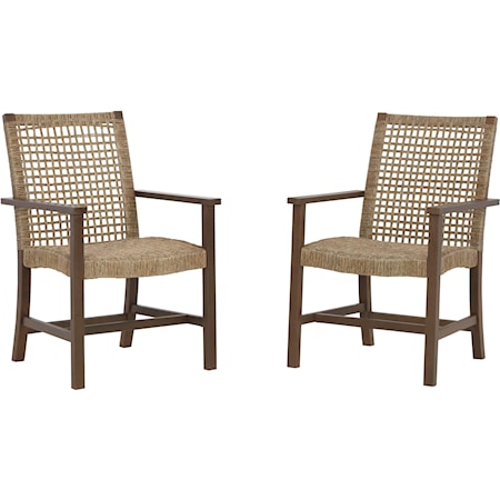 Resin Wicker/Wood Outdoor Dining Arm Chair (Set of 2)