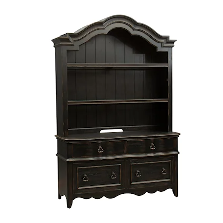 Traditional Black Storage Credenza and Hutch with LED Lighting