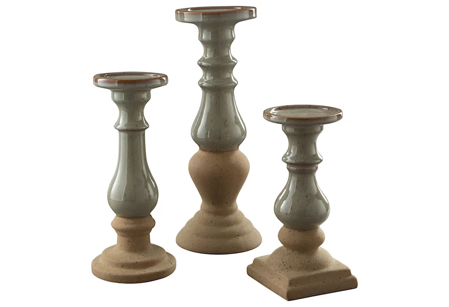 Accents Emele Taupe Candle Holder Set by Benchcraft at Virginia Furniture Market