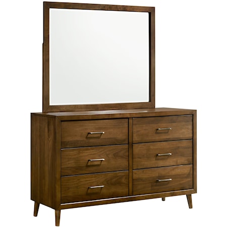 Mid-Century Modern 6-Drawer Dresser with Mirror