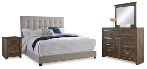 Queen Upholstered Bed, Dresser, Mirror And Nightstand