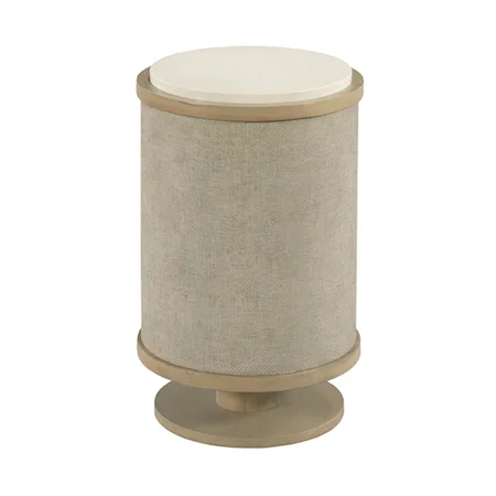 Round Linen Chairside Table with Quartz Top