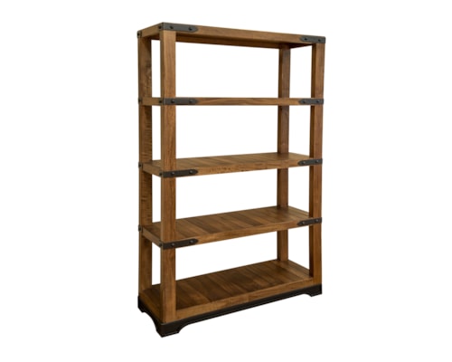 Rustic 4-Shelf Bookcase with Iron Accents