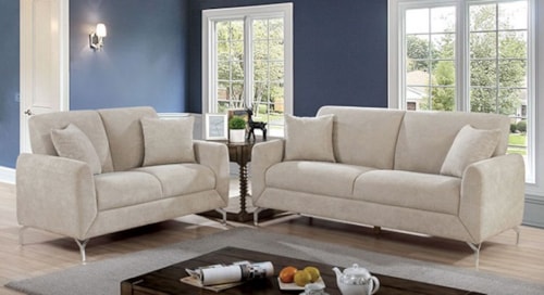 Transitional Sofa and Loveseat Set with Stainless Steel Legs