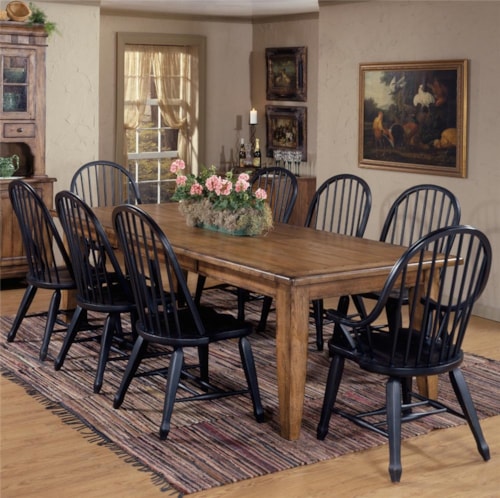 Casual 9-Piece Leg Table & Bowback Chair Set