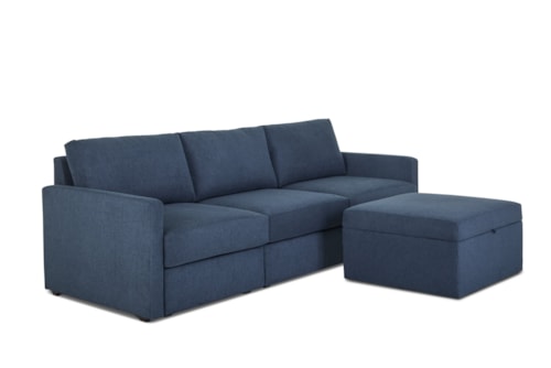 Flex Sofa with Narrow Arm and Storage Ottoman - Denim