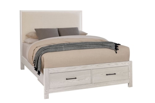 Transitional Queen Upholstered Panel Bed with Footboard Storage