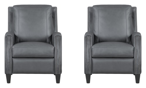 Transitional Manual Push Back Recliner with Nailhead Trim (Set of 2)