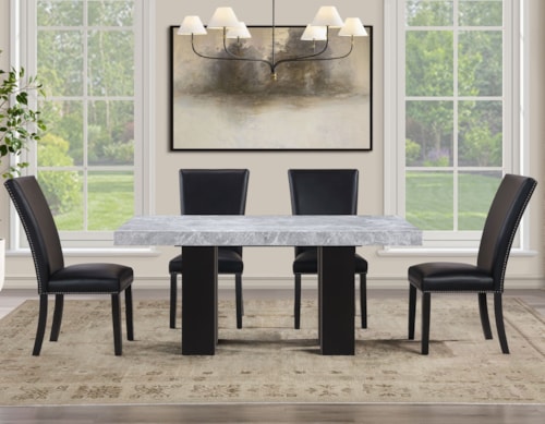 Contemporary 5-pc. Marble-Top Dining Set with Faux Leather Chairs