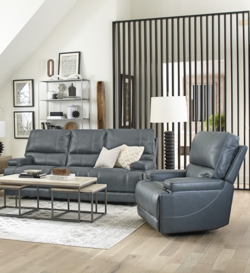 Casual Cordless Power Reclining Sofa and Recliner Set with Power Headrests