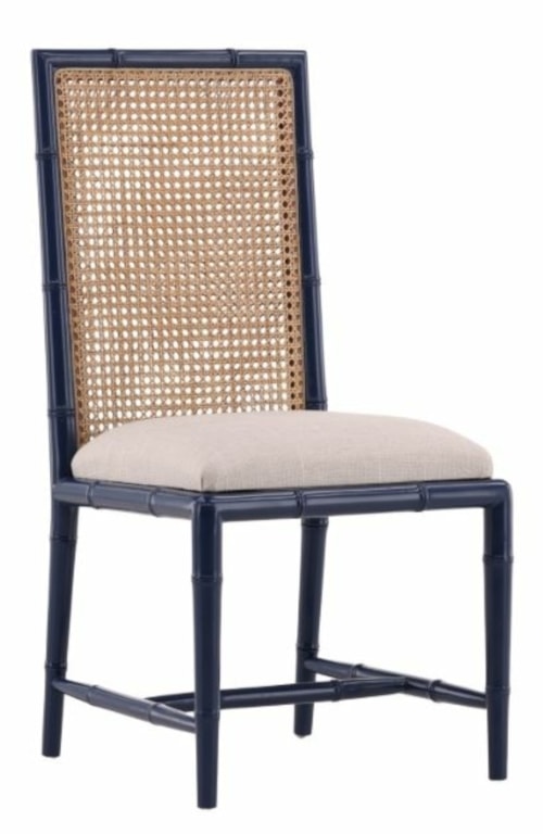 Coastal Upholstered Side Chair with Cane Back