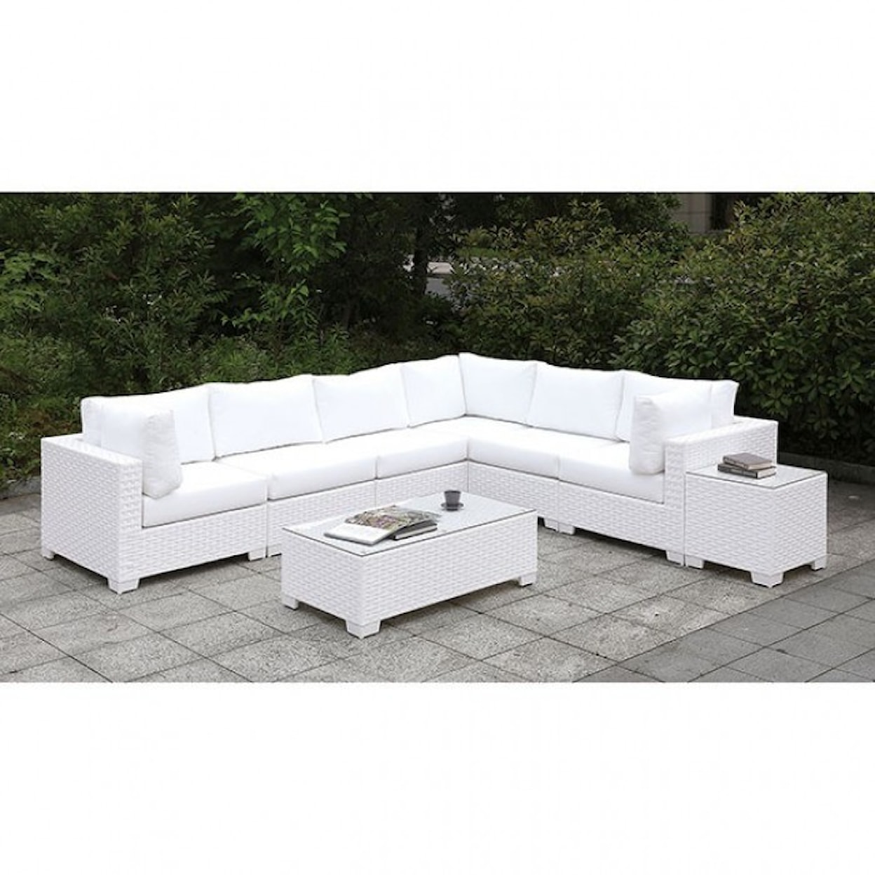 Furniture of America Somani L-Sectional + Coffee Table + End Table