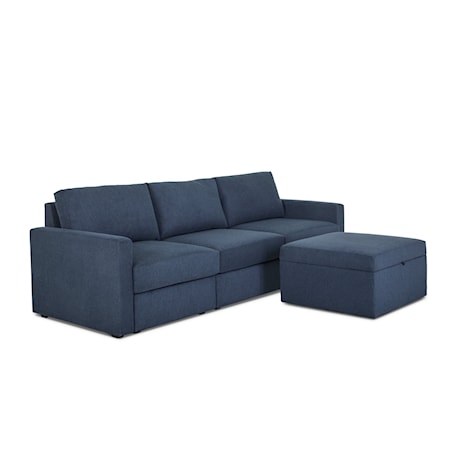 Standard-Arm Sofa with Storage Ottoman