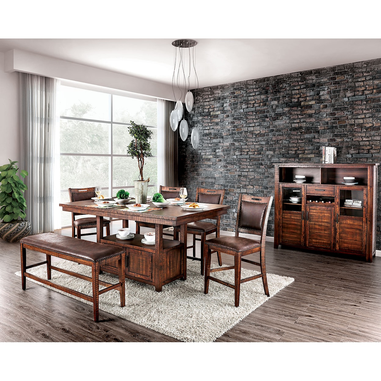 Furniture of America Wichita Counter Height Table Set w/ Bench