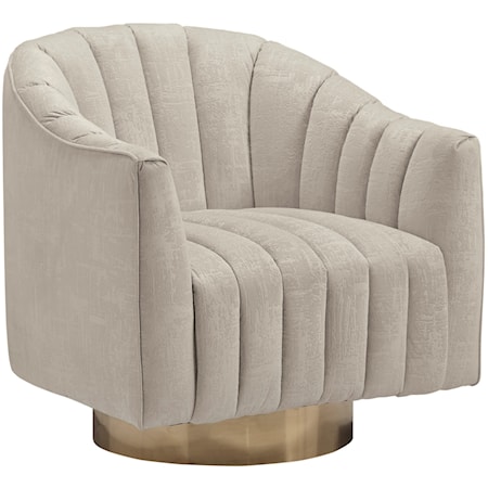 Barrel Back Swivel Accent Chair with Textured Fabric with Channel Tufting