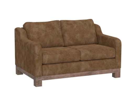 Contemporary 2-Cushion Loveseat with Exposed Wooden Base