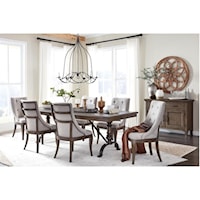 Traditional 8-Piece Formal Dining Group with Buffet and Upholstered Side Chairs