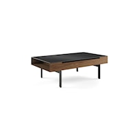 Contemporary Lift Top Coffee Table with Glass Top and Hidden Storage