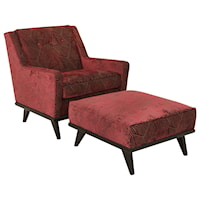 Mid-Century Modern Upholstered Chair and Ottoman with Splayed Legs