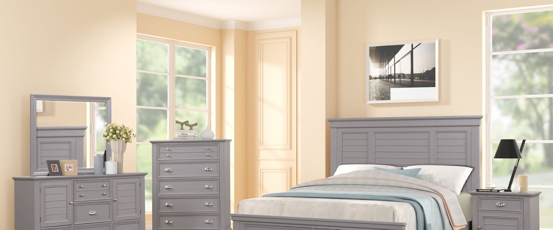 Transitional 5-Piece Queen Bedroom Set with Footboard Storage Bed