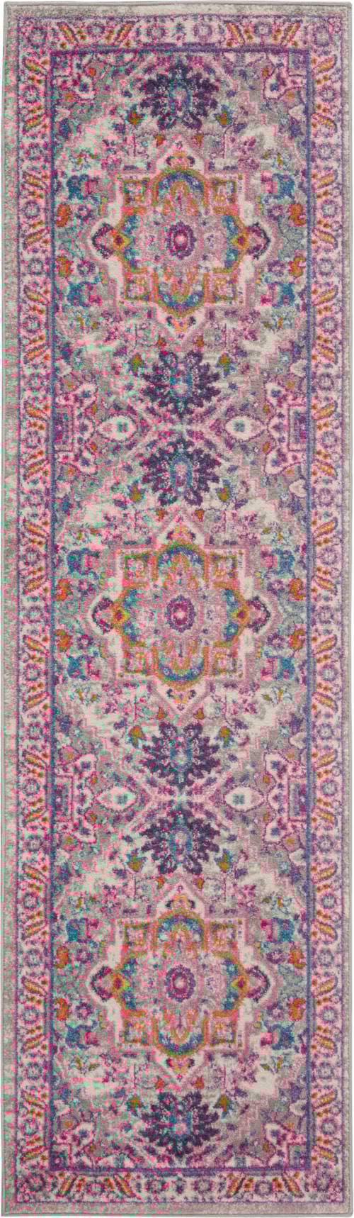 2'2" x 7'6" Light Grey/Pink Runner Rug