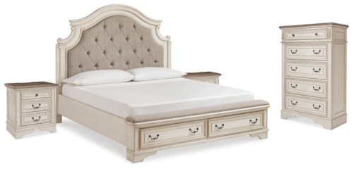 King Storage Bed, Chest And 2 Nightstands