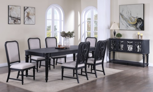 Transitional 8-Piece Dining Set with Side Chairs and Side Board
