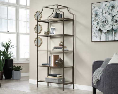 Contemporary 5-Shelf Display Bookcase with Safety Tempered Glass