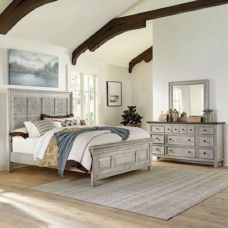 Farmhouse 3-Piece Decorative King Panel Bedroom Group with Felt-Lined Drawers
