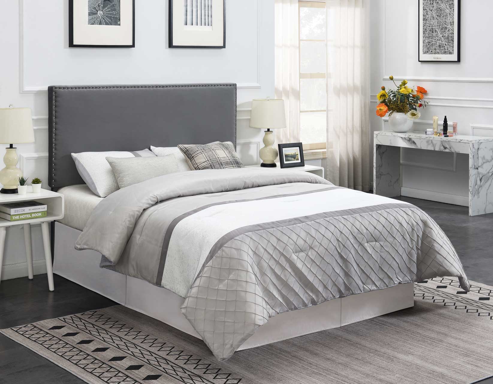 Queen Headboard, Gray Velvet