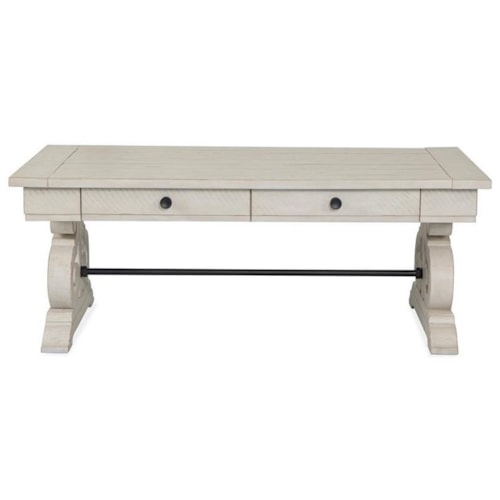 Rectangular Farmhouse Cocktail Table with Metal Stretcher