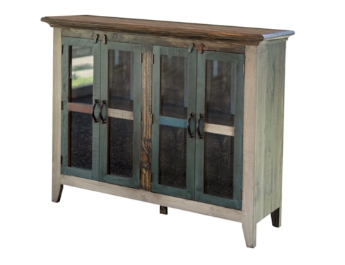 Rustic 4-Door Console with Glass Doors