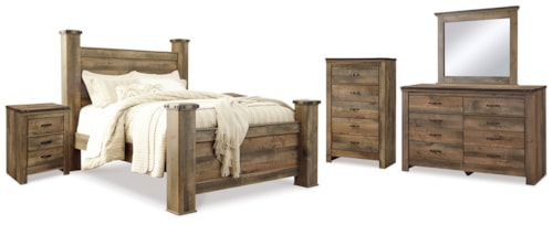Queen Poster Bed, Dresser, Mirror, Chest And 2 Nightstands