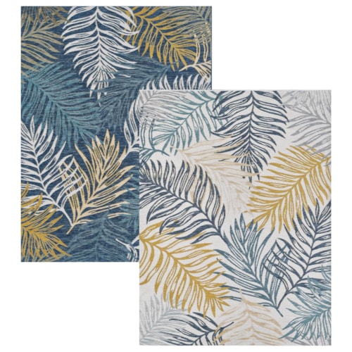 Dahlia 1406 Ivory Blue Palms Machine Woven Performance Area Rug