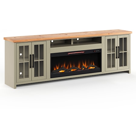 Cottage Large Fireplace Console with Glass Panel Doors