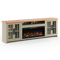 Cottage Large Fireplace Console with Glass Panel Doors