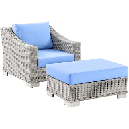 Outdoor 2-Piece Armchair and Ottoman Set