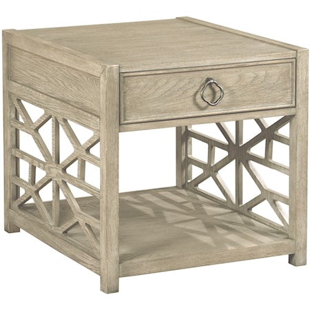 Relaxed Vintage Biscayne Drawer End Table with Geometric Grid