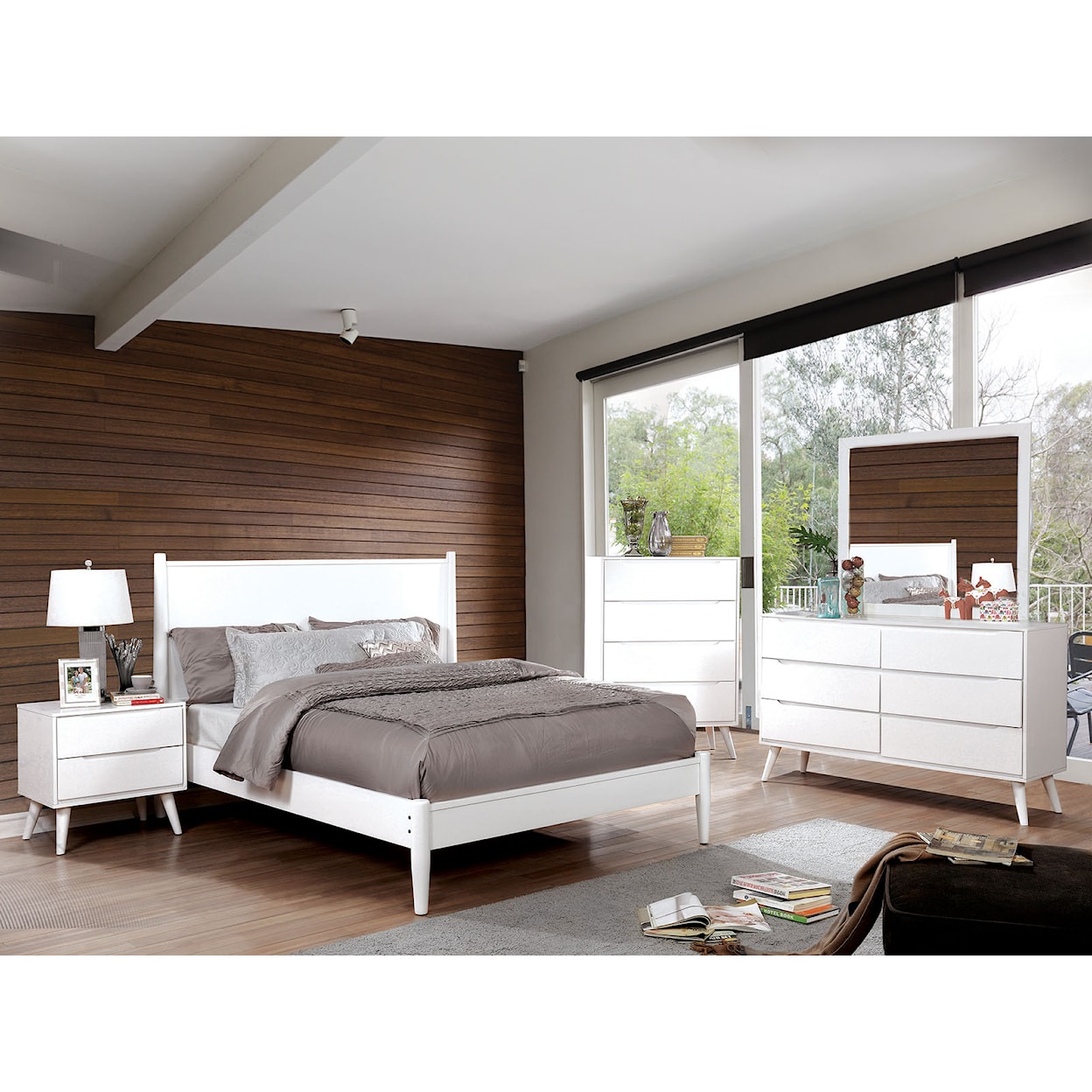 Furniture of America Lennart Queen Bed + 2NS + Dresser + Mirror