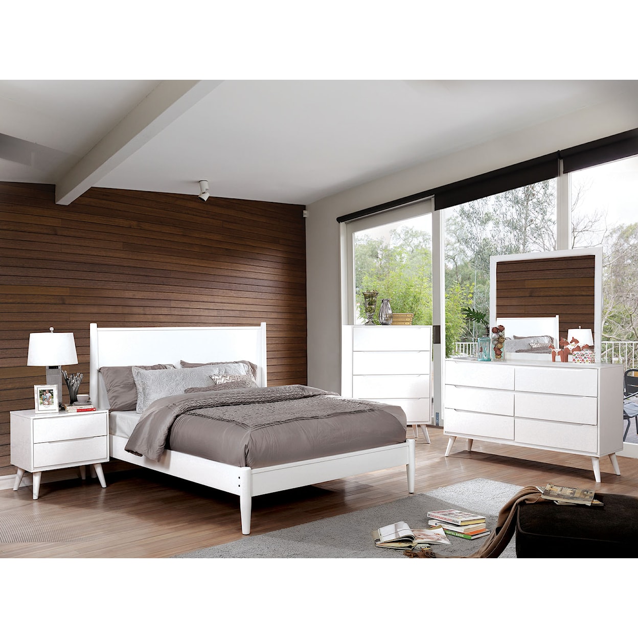 FUSA Lennart Queen Bed and 1NS and Dresser and Mirror